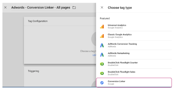 Adwords Conversion Linker step1