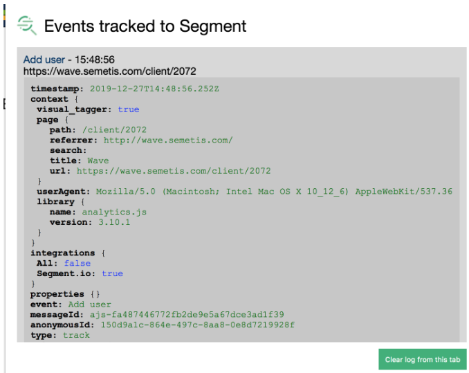 Debugging a Segment track call using the Segment Event Tracker plugin