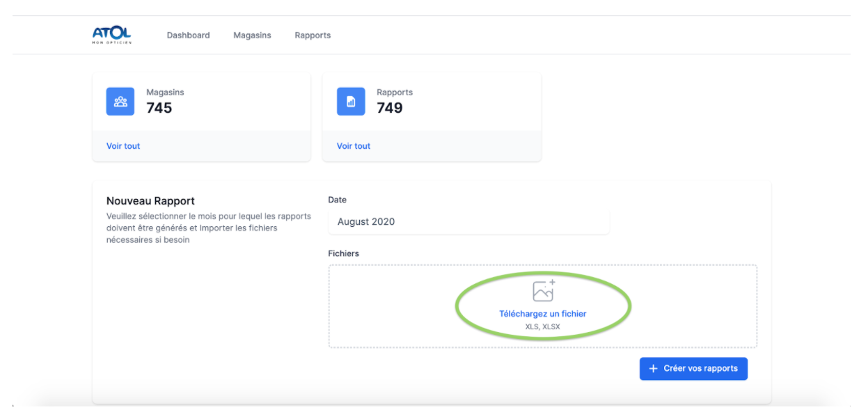 Homepage of the platform showing where the upload of excel documents can be done