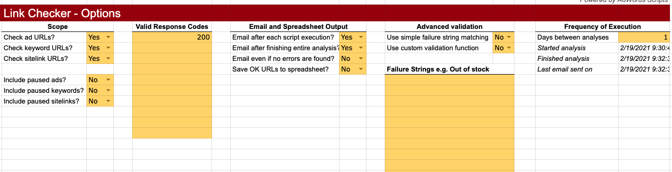 visual representation link checker sheet