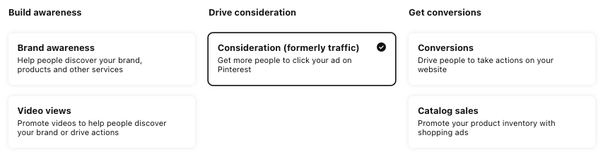 Pinterest objectives campaigns
