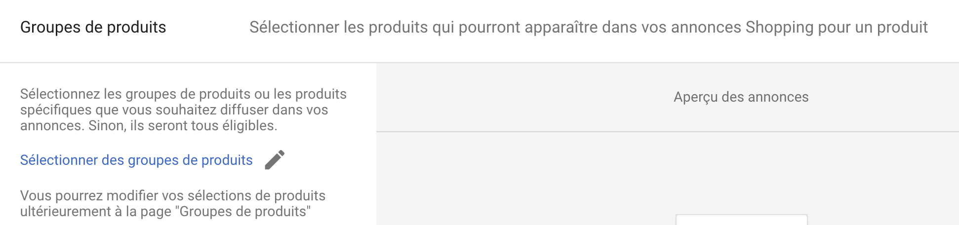 Configuration de campagne Shopping intelligente - Step 3 - Groupes de produits