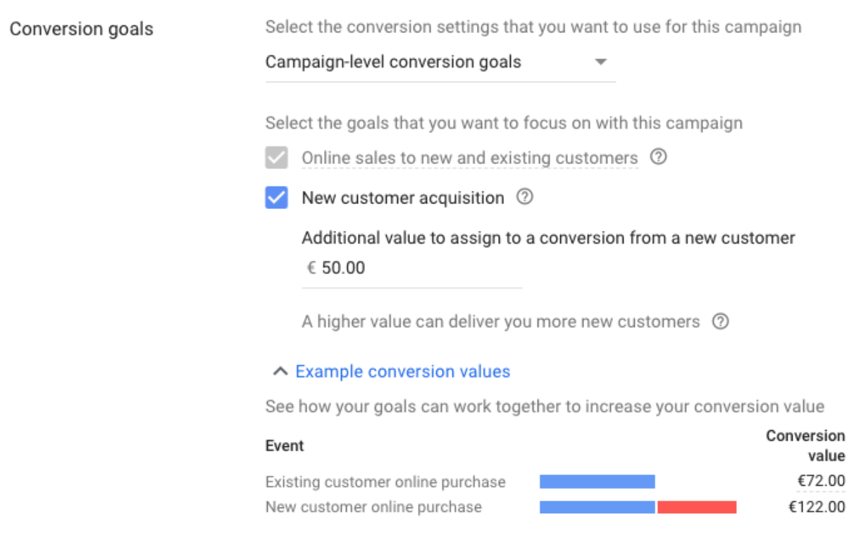 Smart Shopping conversion goals settings