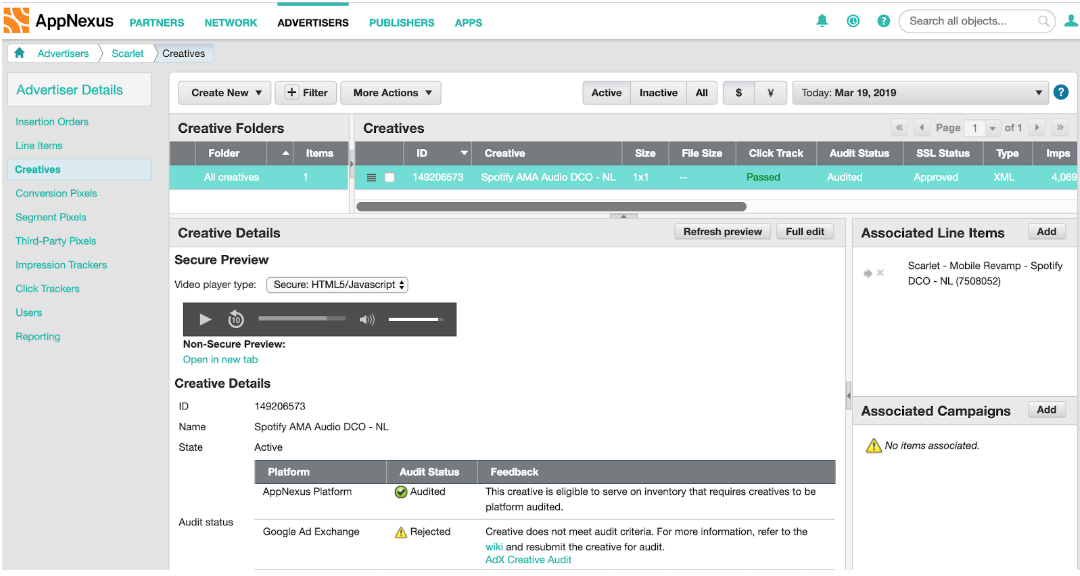 Import the VAST tag into the AppNexus DSP