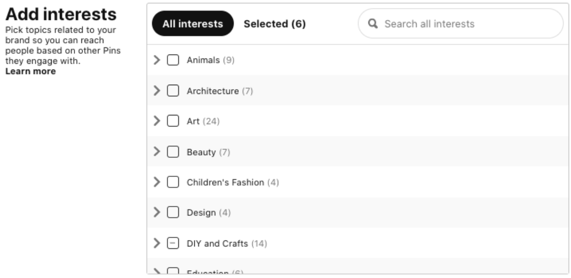 pinterest targeting interest audiences